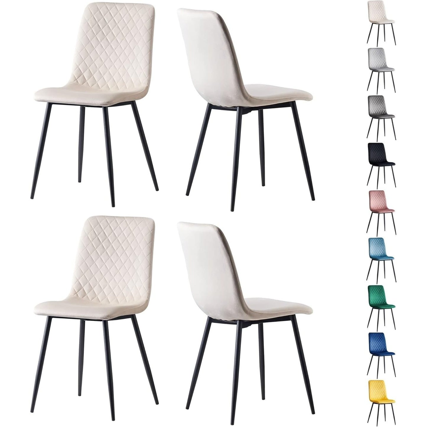 Ensemble de 4 chaises de salle à manger MCC Direct en velours, pieds en métal, chaises Lexi, chaises de conception