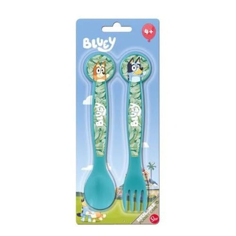 Ensemble de Couverts pour Enfants en Plastique Alimentaire Sans BPA - Fourchette et Cuillère (BLUEY)