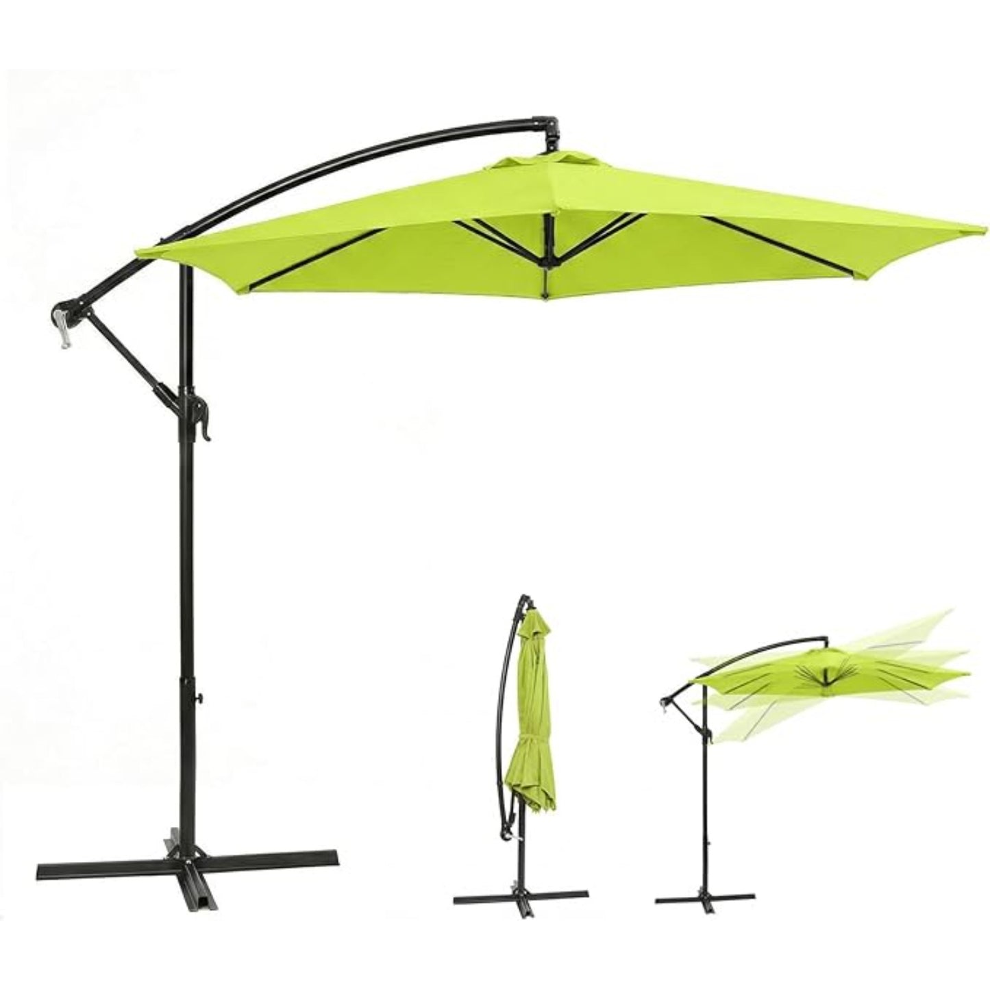 Parasol à baleinière Sekey 300 cm avec auvent inclinable, parasol avec mât en aluminium de 48 mm et 6 entretoises en acier, parasol de jardin et de terrasse rond et pliable, avec sangle supplémentaire -basculement