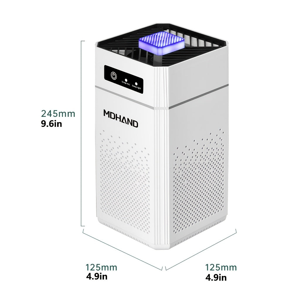 Purificateur d'air portable à faible niveau sonore avec filtre HEPA, idéal pour un usage domestique. Trois vitesses réglables et élimination efficace des allergènes, de la fumée, de la poussière, des squames d'animaux et des odeurs. Parfait pour purifier