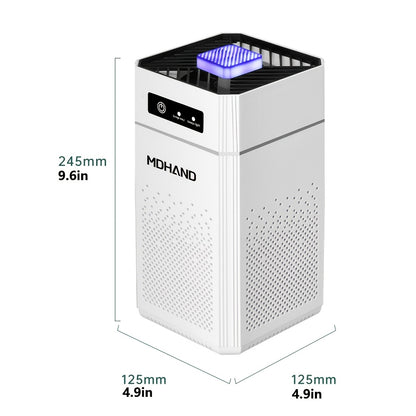 Purificateur d'air portable à faible niveau sonore avec filtre HEPA, idéal pour un usage domestique. Trois vitesses réglables et élimination efficace des allergènes, de la fumée, de la poussière, des squames d'animaux et des odeurs. Parfait pour purifier