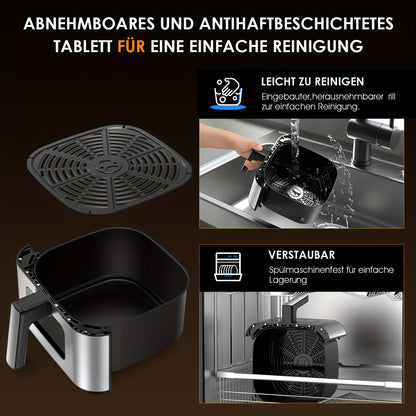 Friteuse à Air 9L avec Fenêtre Transparente - Friteuse Carrée 10-en-1 : Friture, Rôtissage, Réchauffage, Déshydratation, Cuisson, Cuisson à la Vapeur, Frites, Crème Anglaise, Poulet, Ailes, Fruits de Mer, Légumes