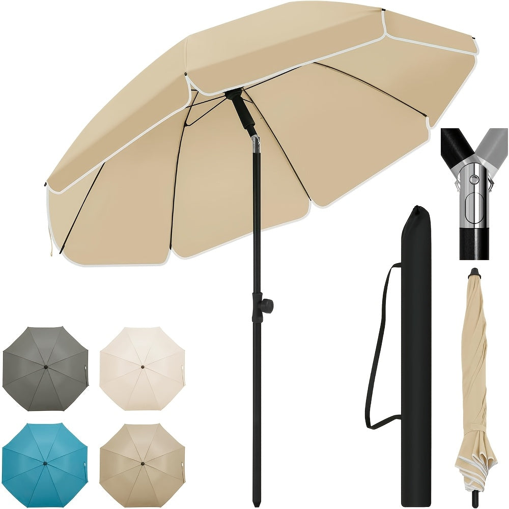 1 parasol de plage, parasol de balcon, protection UV, parasol à 8 baleines, stable, réglable, pliable à 45°, poids 180G/M², bloque efficacement les rayons UV, portable, compagnon idéal pour les voyages de camping et les journées à la plage