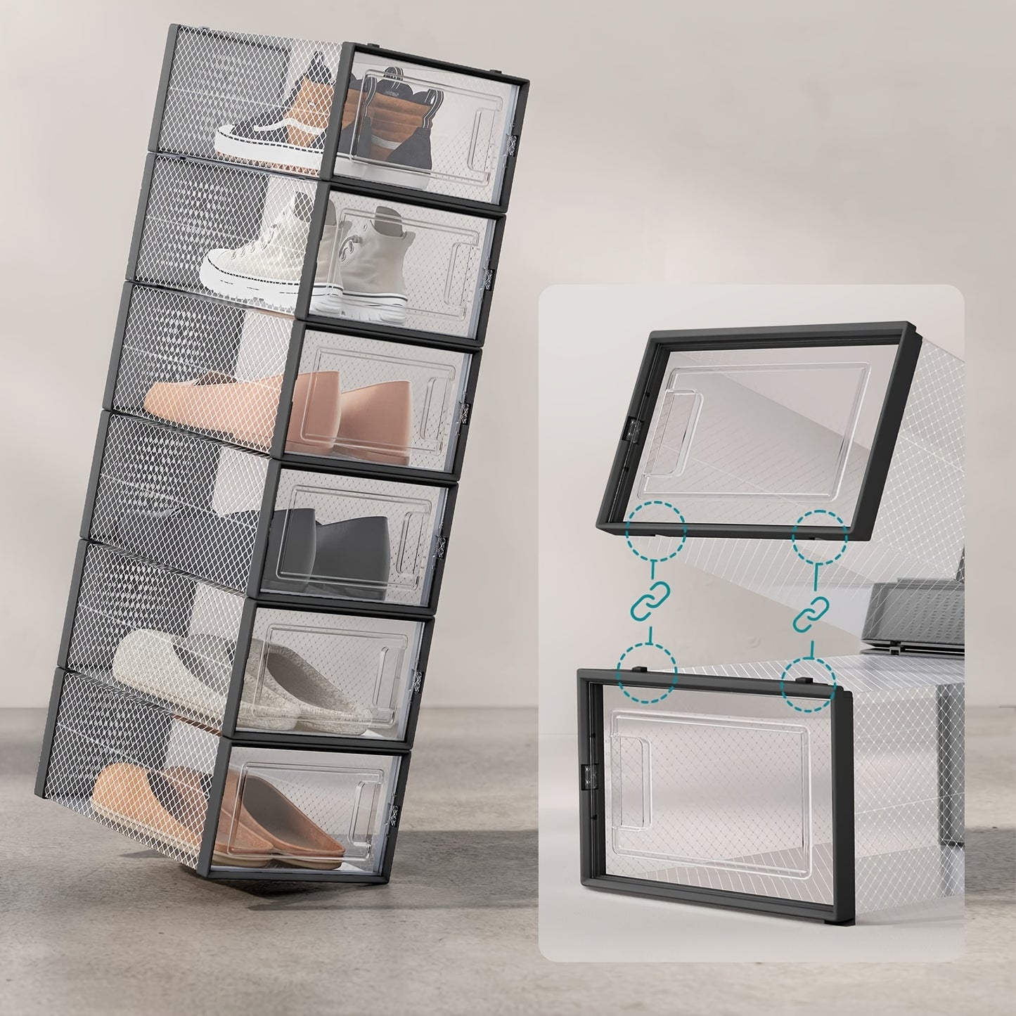 Lot de 12 boîtes à chaussures transparentes à ouverture latérale, boîte de rangement à chaussures de grande capacité, meuble à chaussures/boîte de rangement à chaussures pour la maison