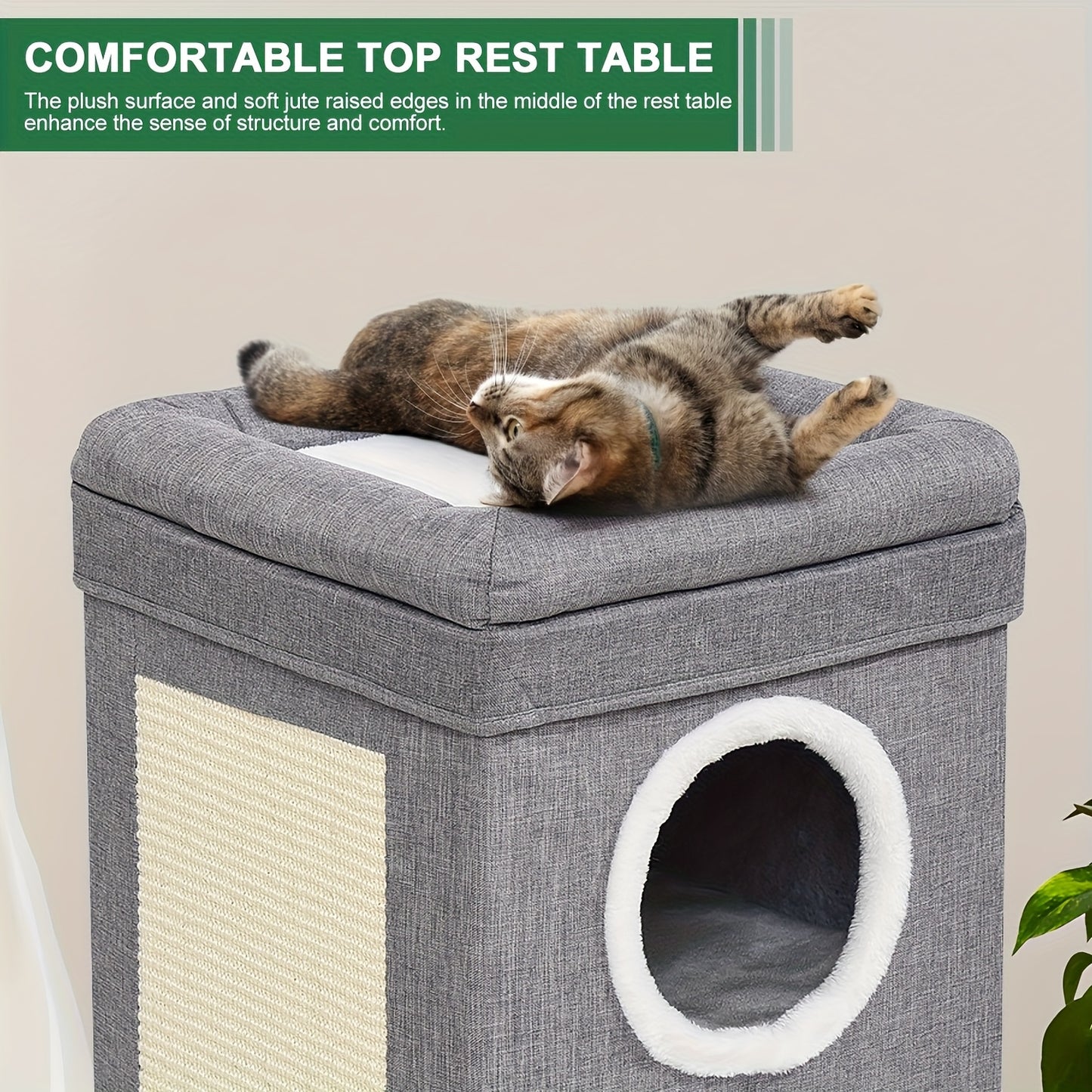 Maison pour Chat Grotte à Trois Étages Nid et Lit avec Planche de Griffoir