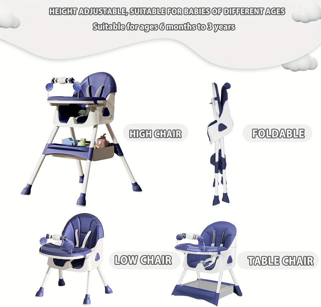 Chaise haute multifonctionnelle pour tout-petits, chaise haute réglable en hauteur, chaise pour bébé, chaise haute combinée avec ceinture de sécurité, jouets et plateau amovible pour manger et jouer