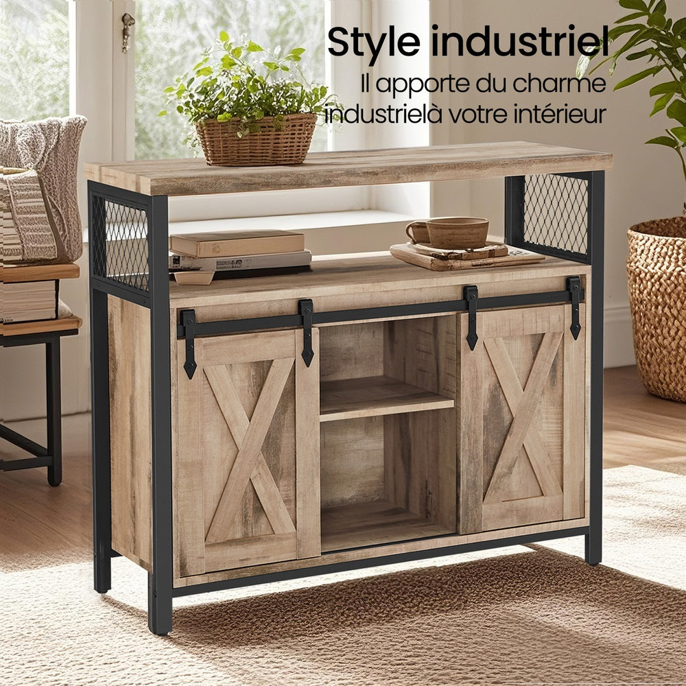 Meuble de Rangement, Buffet Cuisine, Commode, avec 2 Portes Coulissantes, 33 x 100 x 80 cm, Étagères Réglables, pour Salon