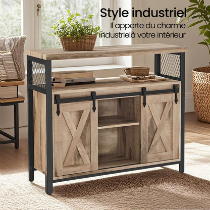 Meuble de Rangement, Buffet Cuisine, Commode, avec 2 Portes Coulissantes, 33 x 100 x 80 cm, Étagères Réglables, pour Salon