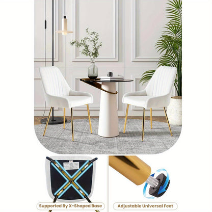 Ensemble de 2 chaises à manger en velours, Chaises modernes pour salle à manger avec pieds métalliques dorés, Fauteuils rembourrés sans accoudoirs cuisine ou bureau confortables