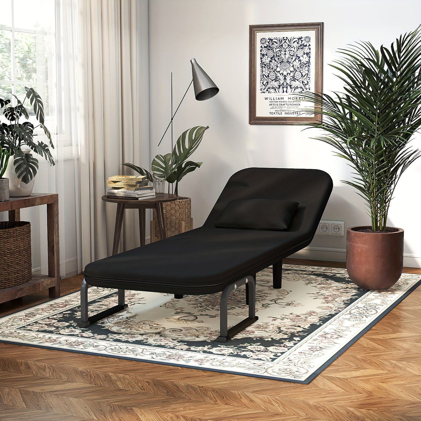 Fabuleux Fauteuil Lit Convertible 5-en-1 Fabulcozy, Fauteuil de Sieste Pliant avec Accoudoirs en Métal, Fauteuil de Détente Inclinable Réglable, Meuble de Rangement Peu Encombrant, Fauteuil de Salon, Montage Facile, Entrepôt Local