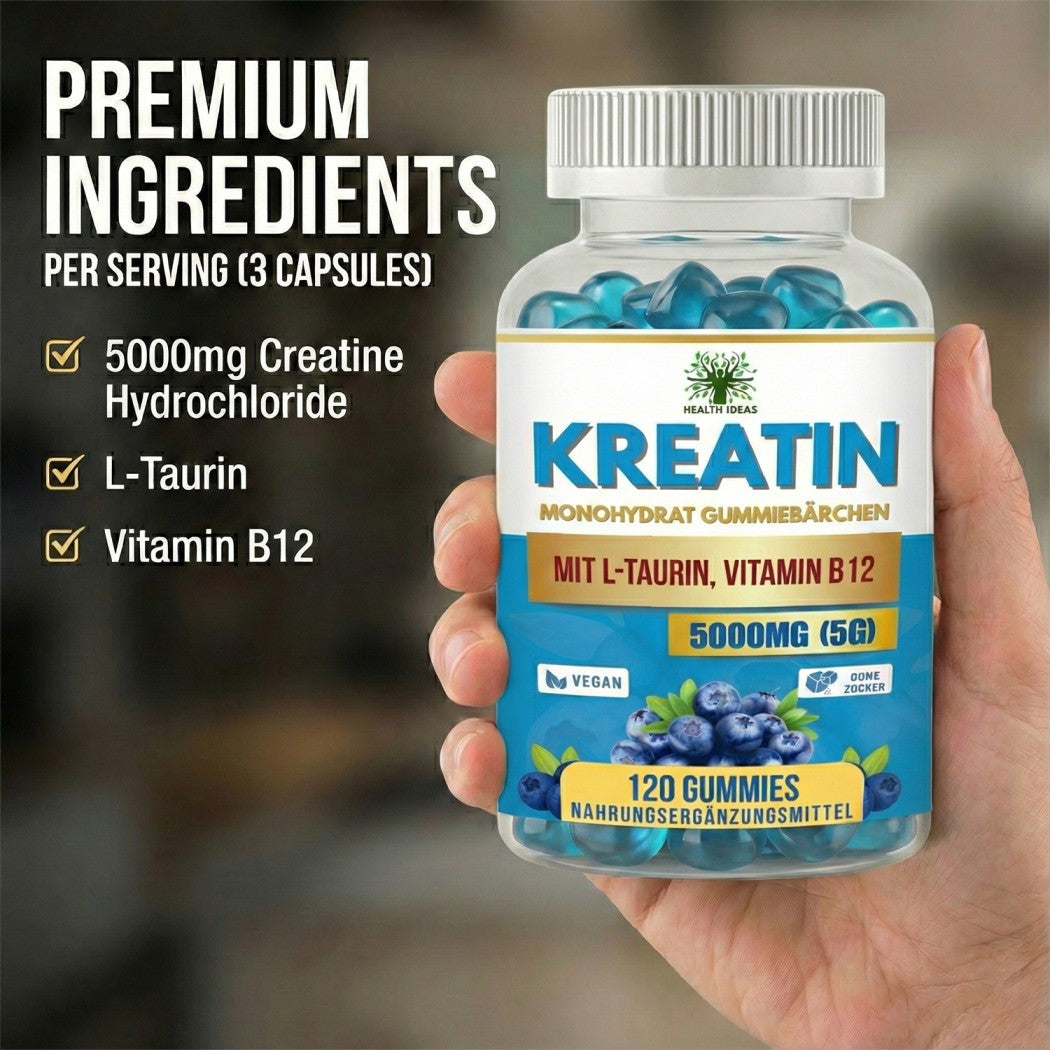 120 Gommes de Créatine 5000Mg - Gommes de Créatine Monohydratée Véganes 5G pour Gym et Supplément - avec Saveur Agraume | 120 Gommes | 40 Rations
