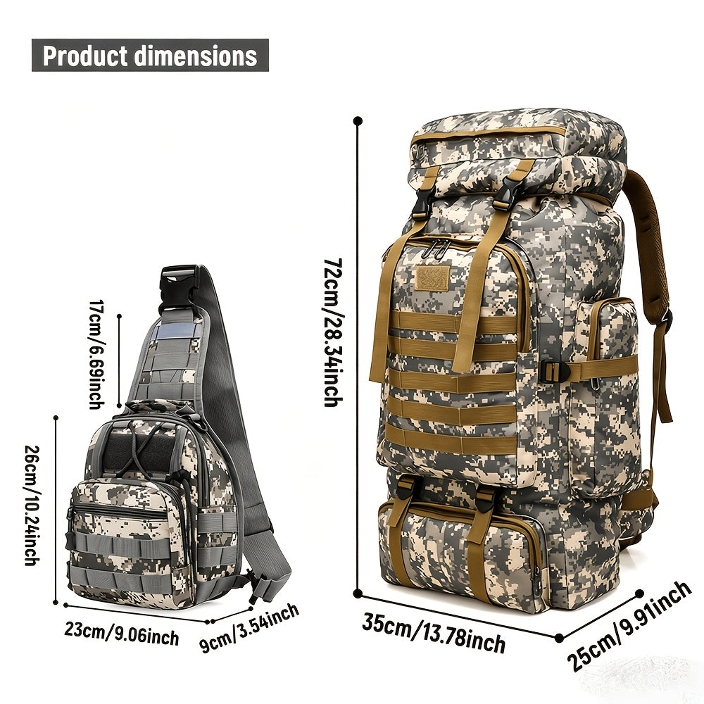 Sac à Dos Tactique 2 Pièces en Tissu Oxford Résistant pour Randonnée, Escalade, Camping, Voyage et Aventures en Plein Air – Grand Sac à Dos Polyvalent avec Multiples Compartiments et Poches, Idéal pour les Activités Extérieures et les Voyages