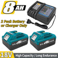 Ensemble chargeur uniquement/ Lot de 2 batteries au lithium-ion 8000mAh et chargeur, batterie avec ports de charge Type-C, lot de 2 batteries de rechange 8,0Ah BL1830 compatibles avec les batteries Makita 18V BL1850 BL1830 BL1850B BL1860B BL1860 BL1830B B