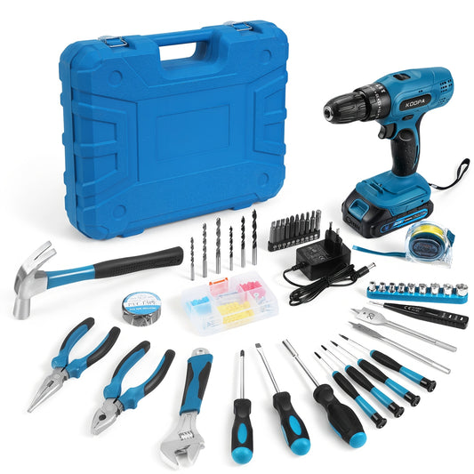 KOOPA TOOL Tournevis Électrique, Kit de Perceuse 21V, Tournevis de Perçage à 3 Niveaux de Couple 25, Équipé d'une Fonction de Perceuse à Impact et de Batterie Rechargeable, Adapté à une Boîte à Outils pour Toutes les Décorations Ménagères Quotidiennes