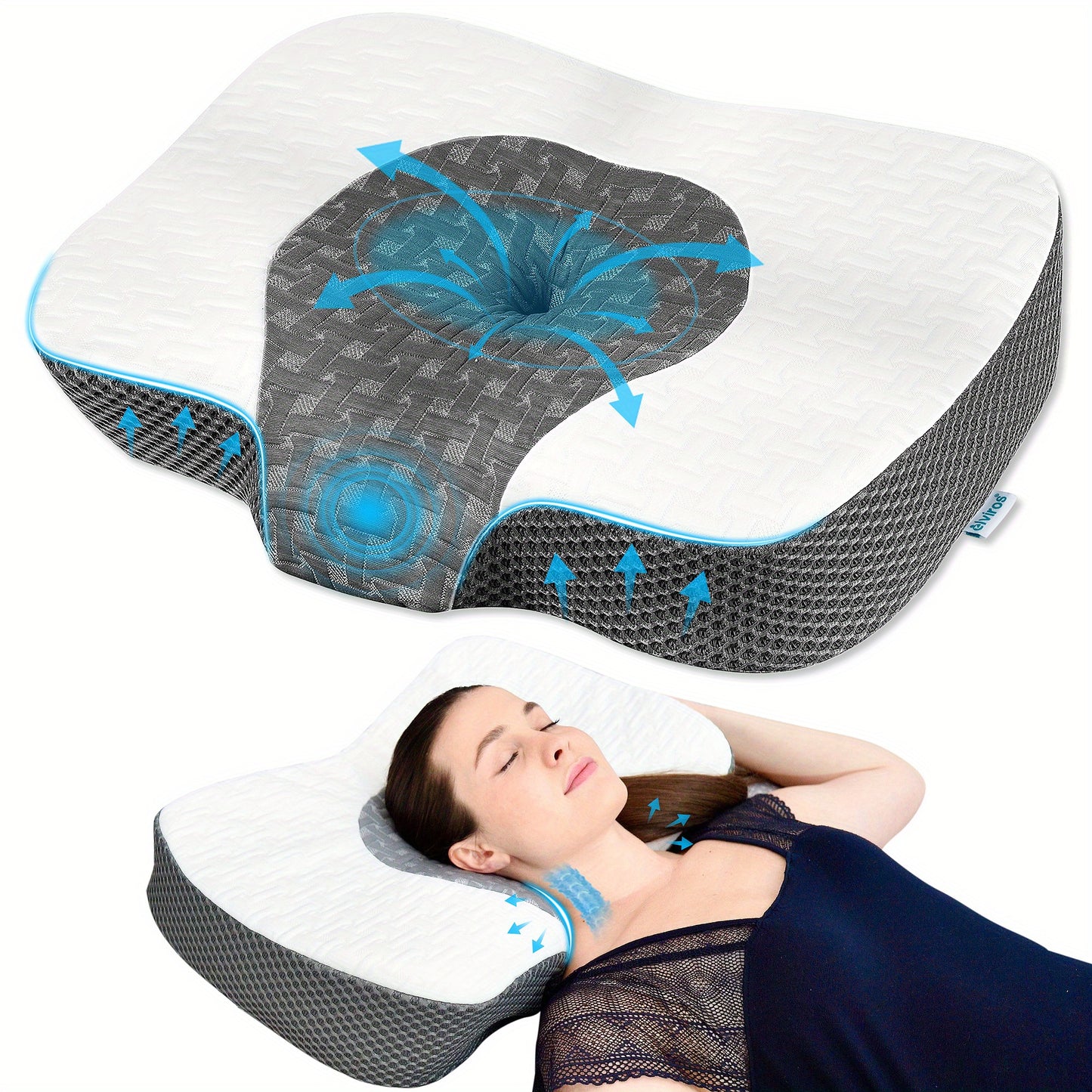 Oreiller en Mousse Mémoire Elviros pour Dormir, Oreiller Contour Réglable, Oreillers Ergonomiques pour Dormeurs sur le Côté, le Dos et le Ventre