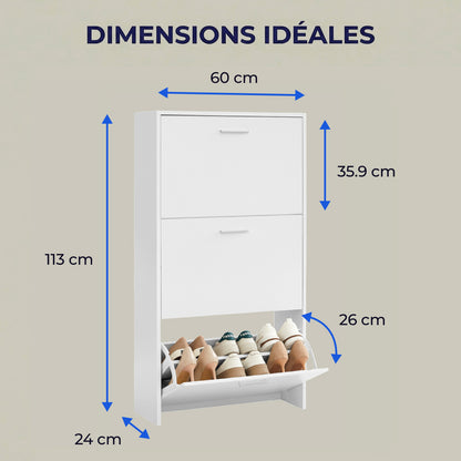 Meuble à chaussures avec 3 compartiments à abattant, armoire de rangement en bois pour jusqu'à 18 paires, organisateur d'entrée peu encombrant