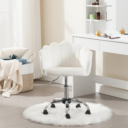 1pc Chaise de Bureau Maison, Chaise de Bureau, Chaise de Cosmétique, Chaise en Velours avec Dossier en Forme de Pétale - Confortable et Belle, Chaise Pivotante avec Roulettes, Hauteur de Chaise Réglable, Base en Métal, Facile à Assembler