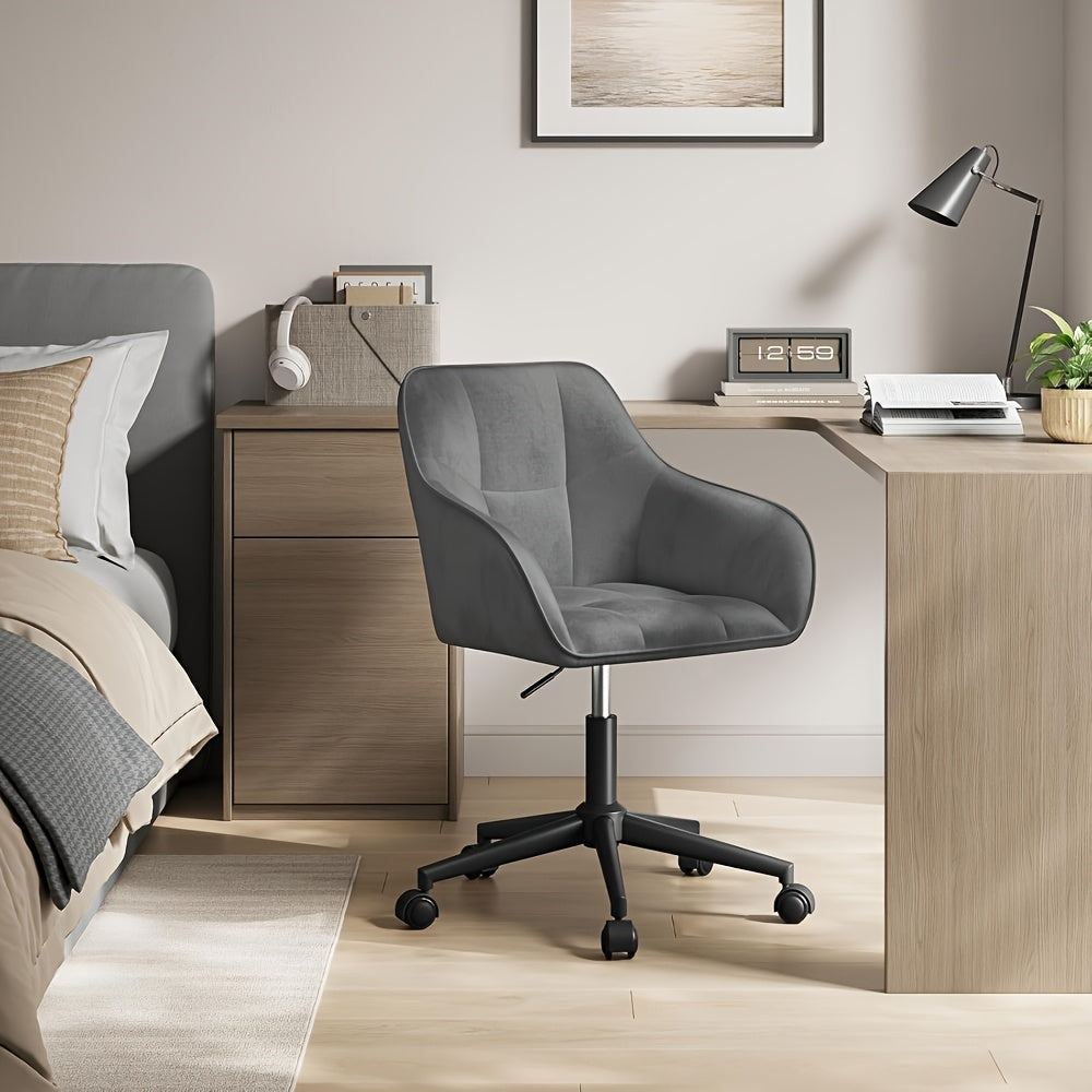1X Chaise de Bureau Maison, Chaise de Bureau, Chaise Pivotante, Chaise de Cosmétique, Hauteur Réglable, Capacité de Charge Jusqu'à 150 Kg, avec Accoudoirs, Siège en Velours, pour Chambre à Coucher, Bureau, Salon