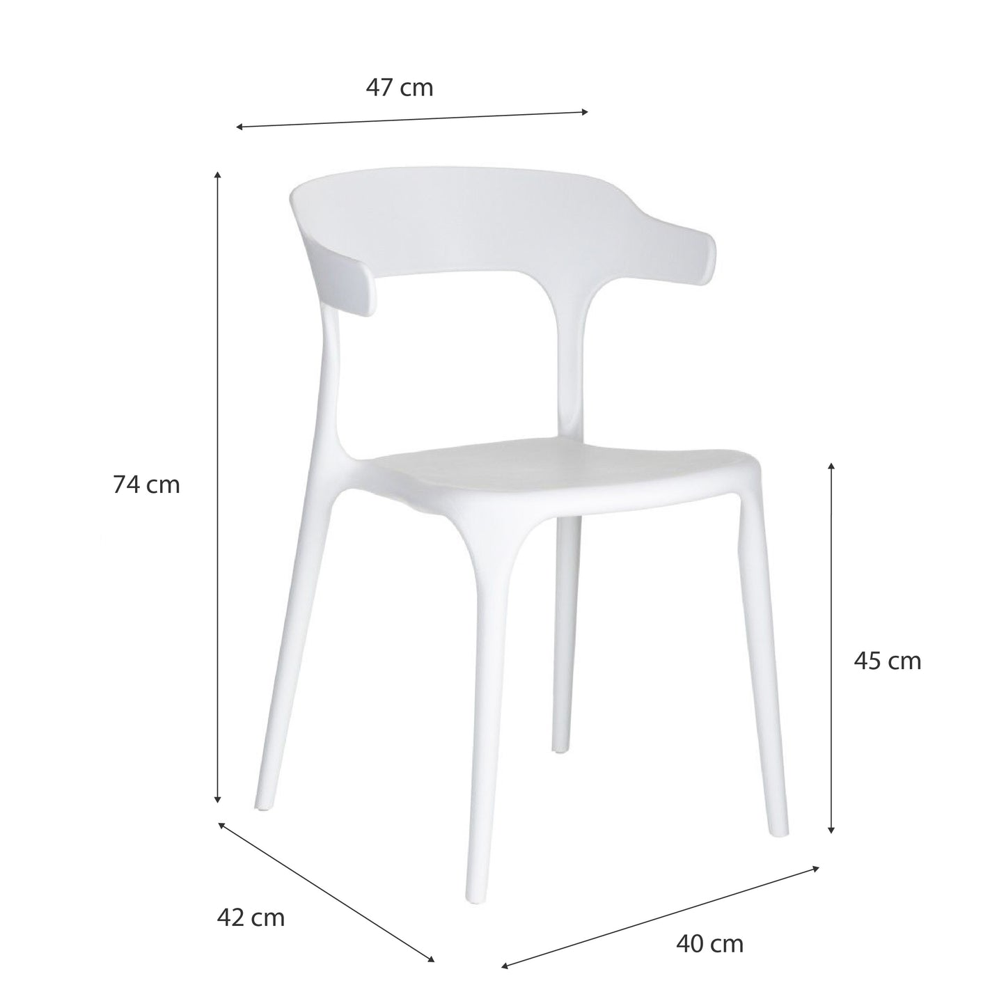 Baroni Home Lot de 4 chaises en plastique blanc – Empilables, prêtes à l'emploi sans assemblage requis, faciles à nettoyer, avec pieds antidérapants pour une stabilité accrue – Idéales pour cuisine, salon, salle à manger, jardin, terrasse ou balcon – Assi
