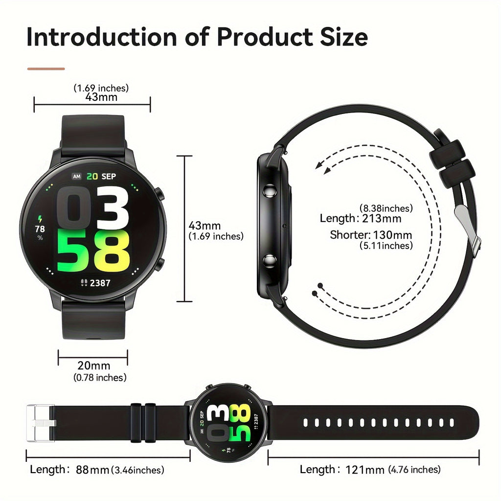 Montre Connectée Sport 1.39 pouces Écran Tactile Haute Définition, Appel Sans Fil, Assistant Vocal, Contrôle de la Caméra Sans Fil, Rappel Sédentaire, Lecture de Musique, 5.3, Chargement Magnétique, Batterie 210Mah, Compatible Android et iPhone