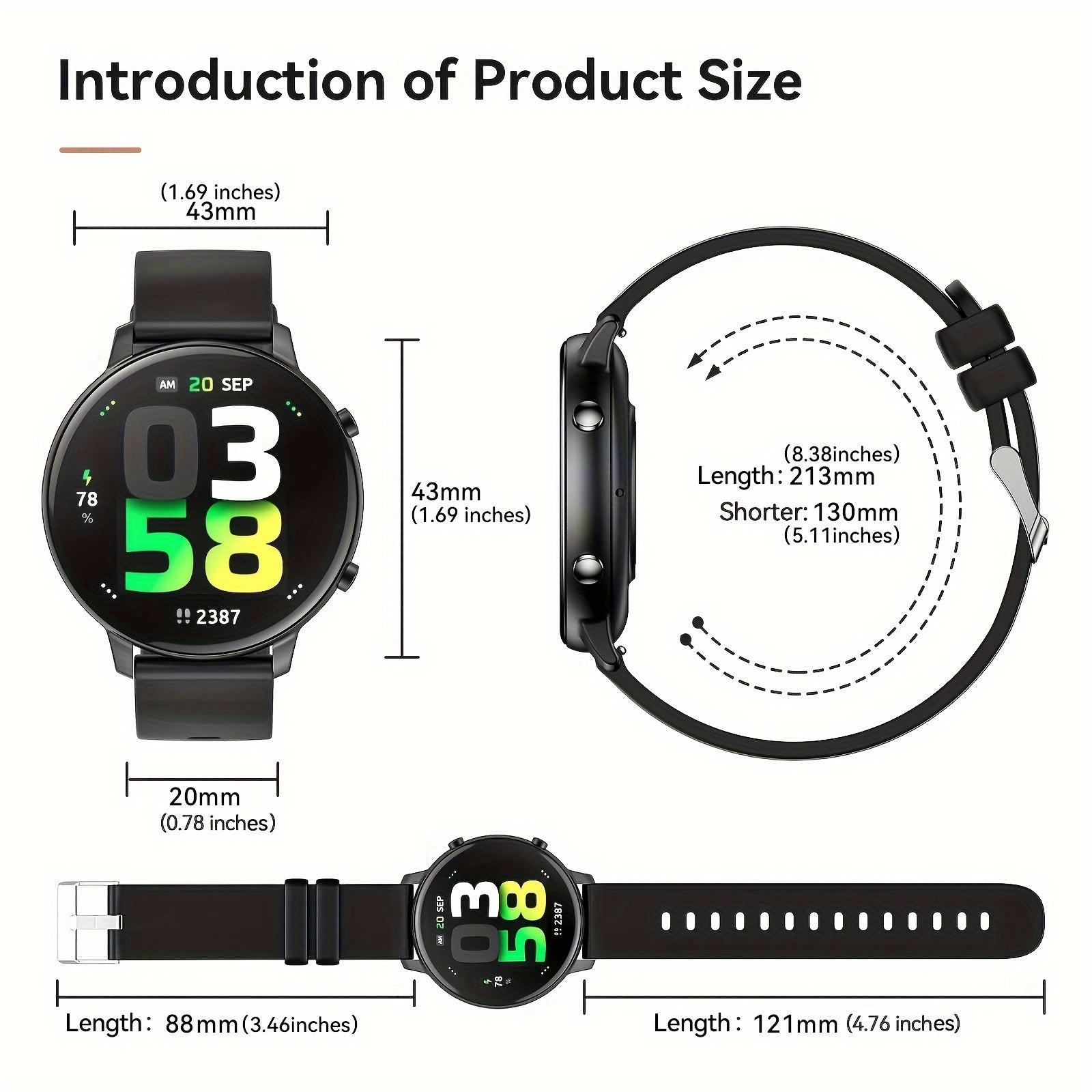 Montre Connectée Sport 1.39 pouces Écran Tactile Haute Définition, Appel Sans Fil, Assistant Vocal, Contrôle de la Caméra Sans Fil, Rappel Sédentaire, Lecture de Musique, 5.3, Chargement Magnétique, Batterie 210Mah, Compatible Android et iPhone
