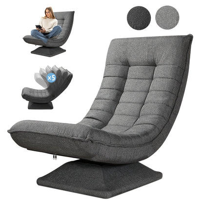 Fauteuil Canapé, Chaise de Sol, Dossier Réglable Rotation 360° Pliable Capacité de Charge 150Kg Design Élégant et Confort Abordable, L'Idéal pour la Décoration Intérieure, Offrant Un Endroit Confortable pour Se Détendre. Noir, Gris