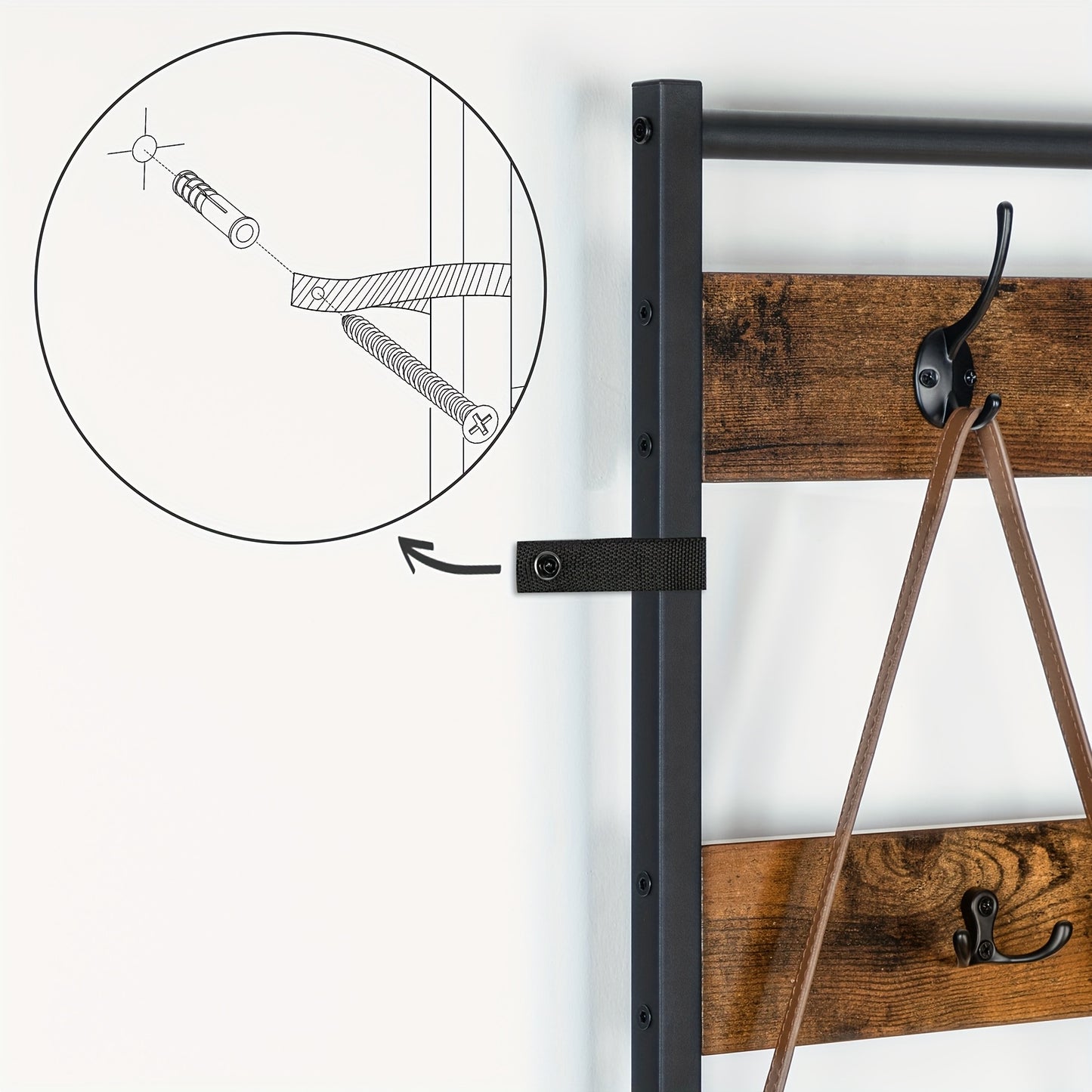 Porte-Manteau avec Étagère à Chaussures et Garde-Robe, Porte-Vêtements avec Rangement pour Chaussures, Meuble à Chaussures à 5 Niveaux, pour Couloir, Marron Foncé