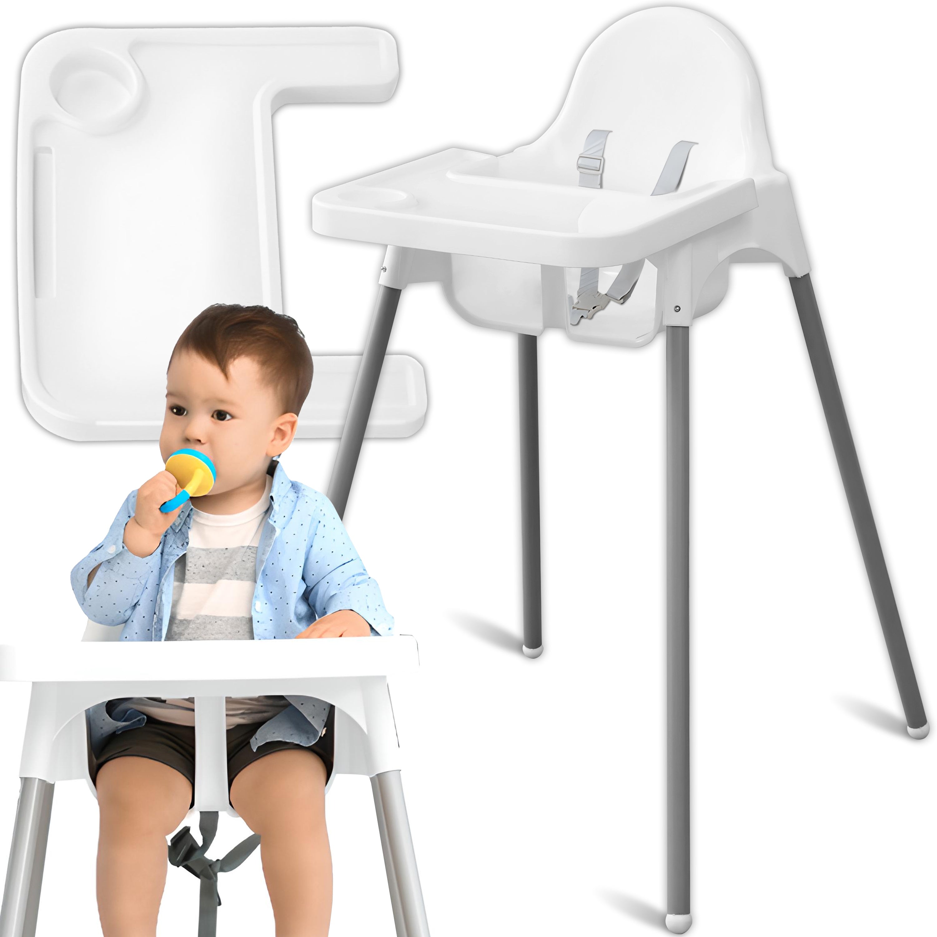 Chaise Haute Pliable Portable pour l'Alimentation des Enfants + Plateau 2En1 - Légère, Facile à Plier et à Déplier, Table Multifonctionnelle pour Enfants avec Ceinture de Sécurité, Construction Durable en Aluminium et ABS, Chaise en Plastique pour Enfants