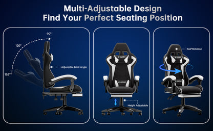 Gartistgo Chaise Gaming Ergonomique - Chaises Gaming avec Coussin Lombaire + Appui-Tête, Chaise de Bureau & Ordinateur Rehausseable pour Adultes, Filles, Garçons (Avec Repose-Pieds)