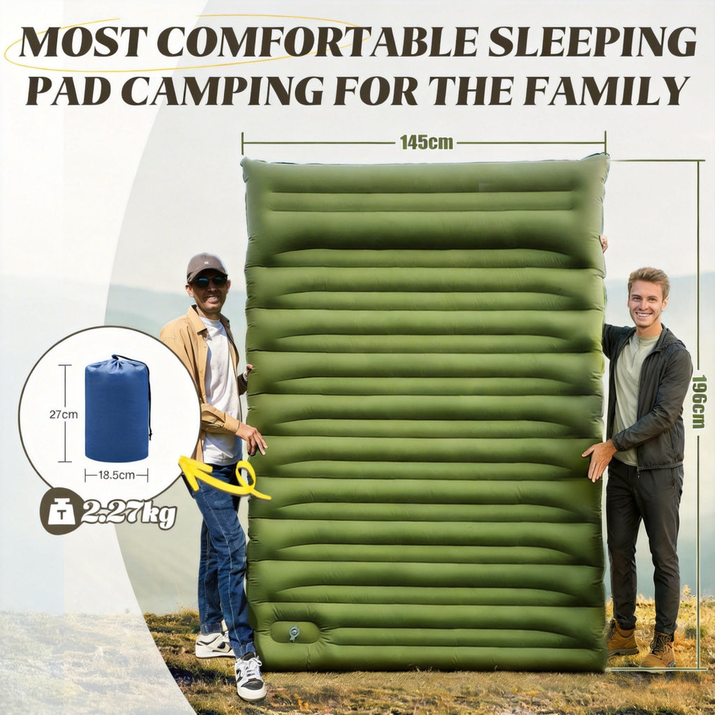 Matelas Gonflable de Camping, 12CM d'Épaisseur, Matelas Double Ultraléger pour 2 Personnes avec Pompe à Pied Intégrée et Oreiller pour Voyage, Extérieur, Randonnée, Tente, Plage