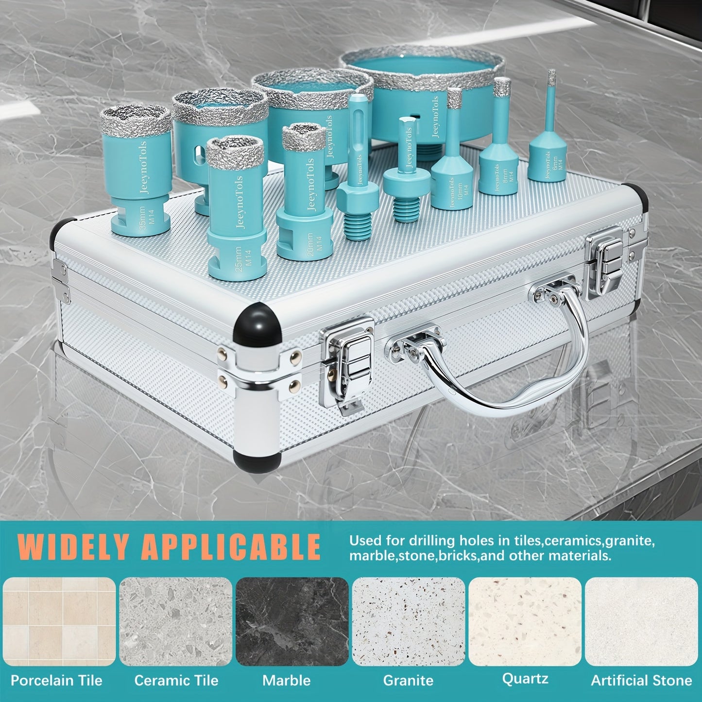 Kit de 4 ou 12 pièces de mèches à carotter de haute qualité, ensemble de mèches et adaptateur pour porcelaine, céramique, granit, marbre, maçonnerie, pierre avec filetage M14, mèche à trou, mèches pour carrelage, mèche à carrelage à sec, boîte à outils, o