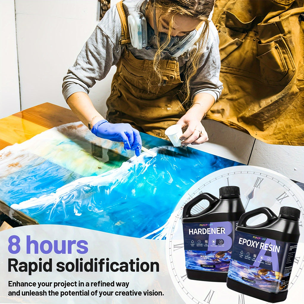 Kit de résine époxy claire FUNEPOXY 8L/4L/2L/1L/500ml, auto-nivelante sans résine avec mélangeur, pour bricolage, revêtement bois, bijouterie, tumblers, bars et revêtement de surface