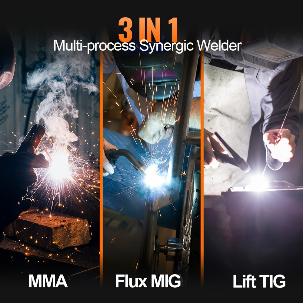 Poste à souder MIG HITBOX 3 en 1 multifonctionnel sans gaz/Lift Tig/Stick 110V/220V 200A Portable Contrôle Synergique Flux Cœur Alimentation de Fil Soudeur Inversseur IGBT avec Écran LCD