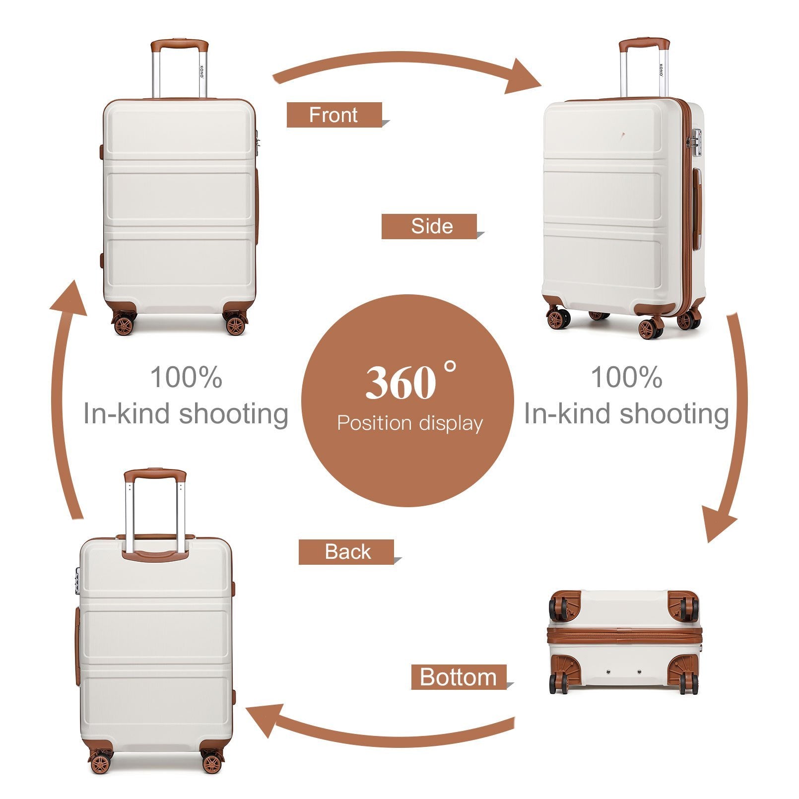 Ensemble de bagages KONO 6 pièces en coque rigide ABS, 12/20/24/28 pouces, valise robuste et durable avec roulettes, cadenas TSA, sac de voyage et trousse de toilette, ensemble de bagages de voyage complet