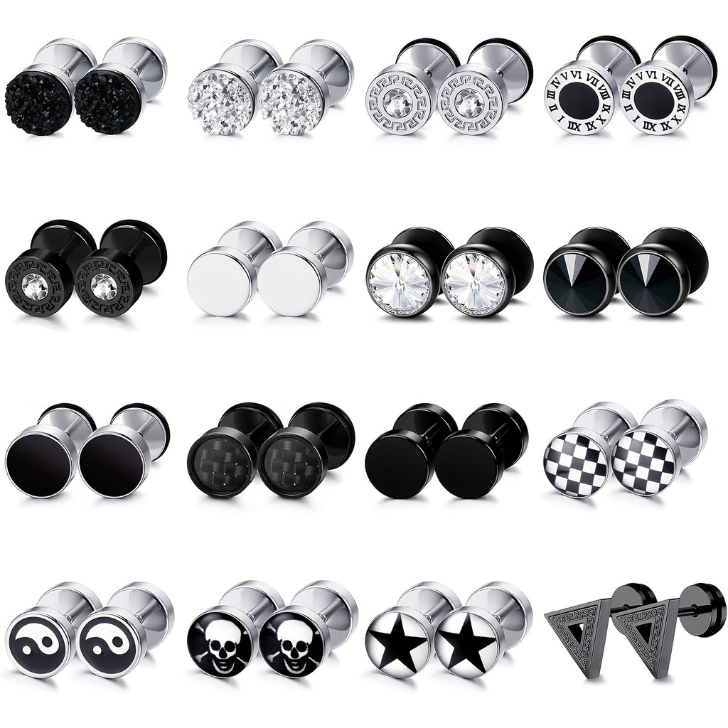 16 Paires de Faux Perles de Gauges pour Hommes et Femmes en 316L et Acier Inoxydable 316L, Faux Gauges et Perles d'oreille en Forme de Tunnel
