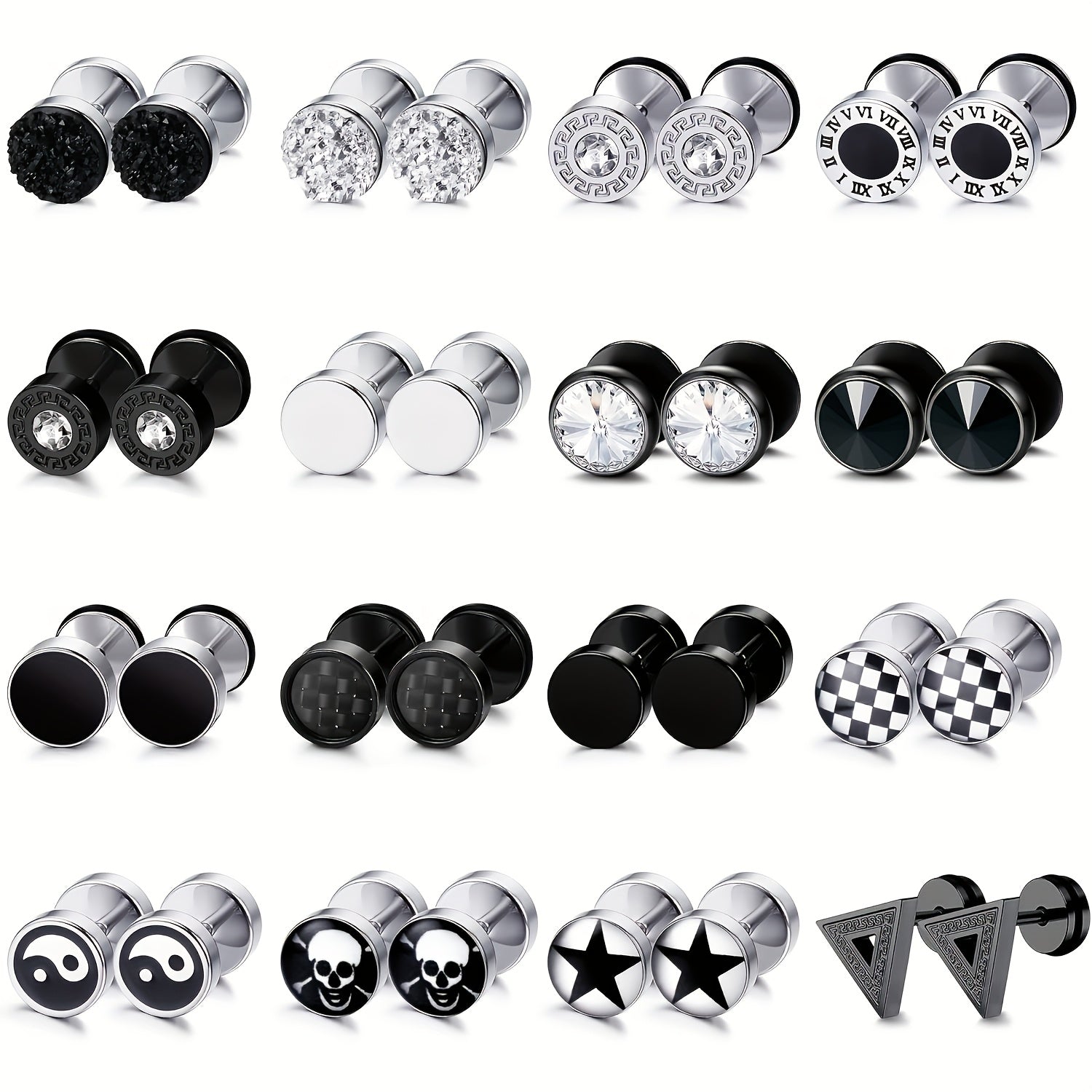 16 Paires de Faux Perles de Gauges pour Hommes et Femmes en 316L et Acier Inoxydable 316L, Faux Gauges et Perles d'oreille en Forme de Tunnel