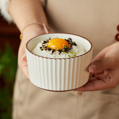 Ensemble de 4 bols de 11 cm (4,5 pouces), 400 ml, blanc perle, avec bords marron foncé dessinés à la main, ensemble de bols, vaisselle en céramique, bol à muesli, bol à petit-déjeuner, bol à dessert, bol à crème, bol à glace, bol à salade, bol à fruits, b