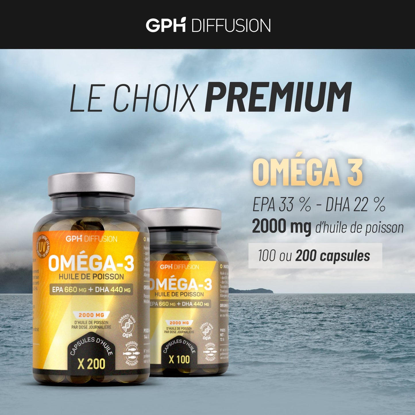Oméga 3 - Huile de Poissons Sauvages - EPA 660mg / DHA 440mg - capsules - GPH Diffusion