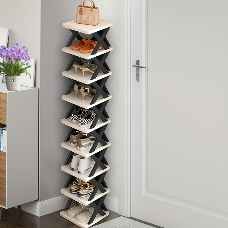 Organisateur d'étagère à chaussures d'angle peu encombrant - Étagère en plastique robuste haute et étroite à 6/9 niveaux pour 6/9 paires de chaussures et de bottes, Rangement polyvalent pour entrée, placard, garage, salon, Rangement d'organisateur de chau