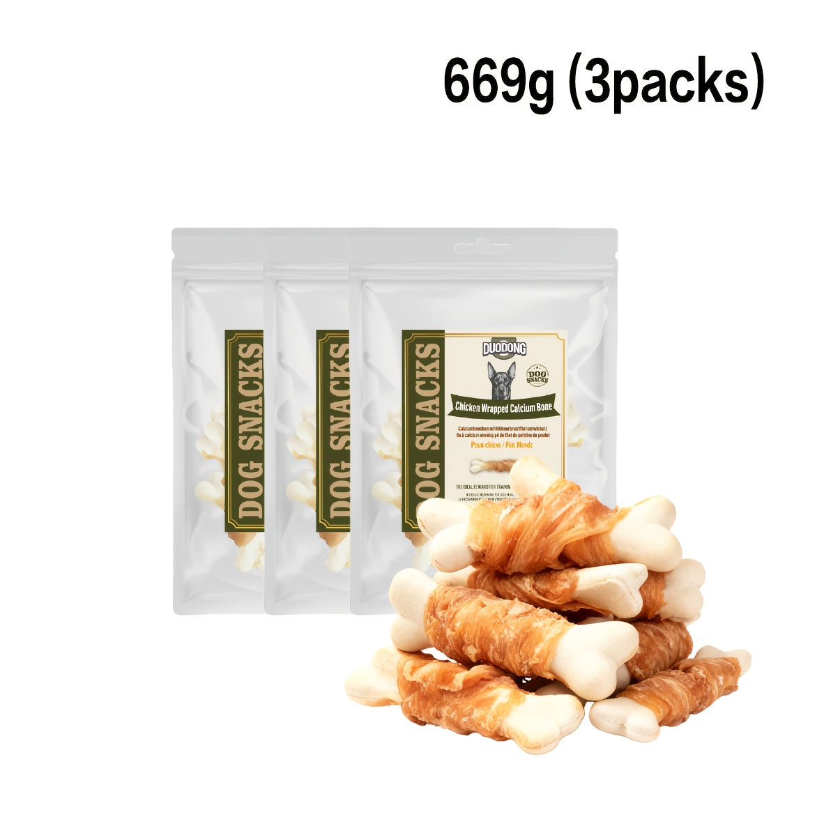 Bâtonnets pour chien en os de calcium enveloppé de poulet | Sans cuir crêpé, récompenses d'entraînement à haute teneur en protéines, nettoyage des dents, haleine fraîche et collations de supplément de calcium à faible teneur en graisse pour toutes les rac
