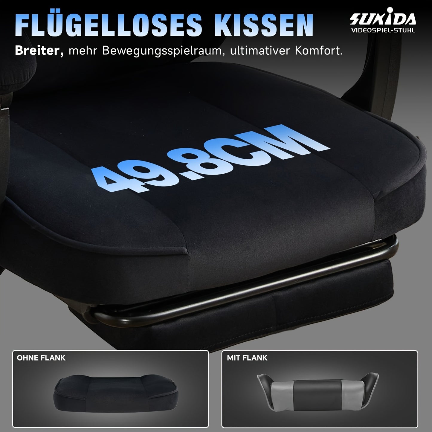Chaise de jeu en tissu velours avec repose-pieds, chaise de jeu d'ordinateur en option, chaise de jeu vidéo, bureau et chaise rotatives, chaise de jeu d'ordinateur ergonomique grande et haute confortable, chaise de jeu disponible en noir ou gris