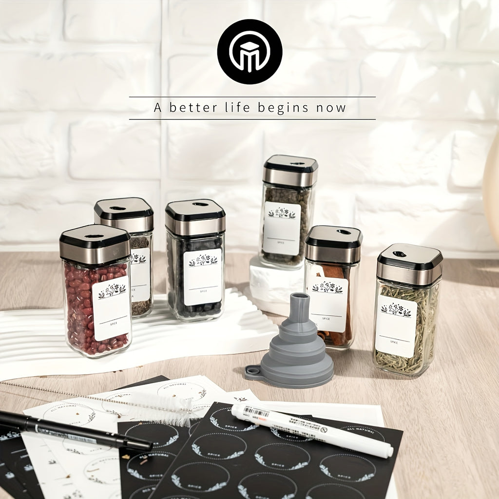 35 Bocaux à Épices Carrés avec Couvercles Hermétiques, Bouteilles à Assaisonnements, Shakers d'Assaisonnements de Cuisine, Bocaux en Verre pour Assaisonnements, Shakers d'Assaisonnements Créatifs pour Pique-Nique en Plein Air et BBQ, Shakers de Sel et de
