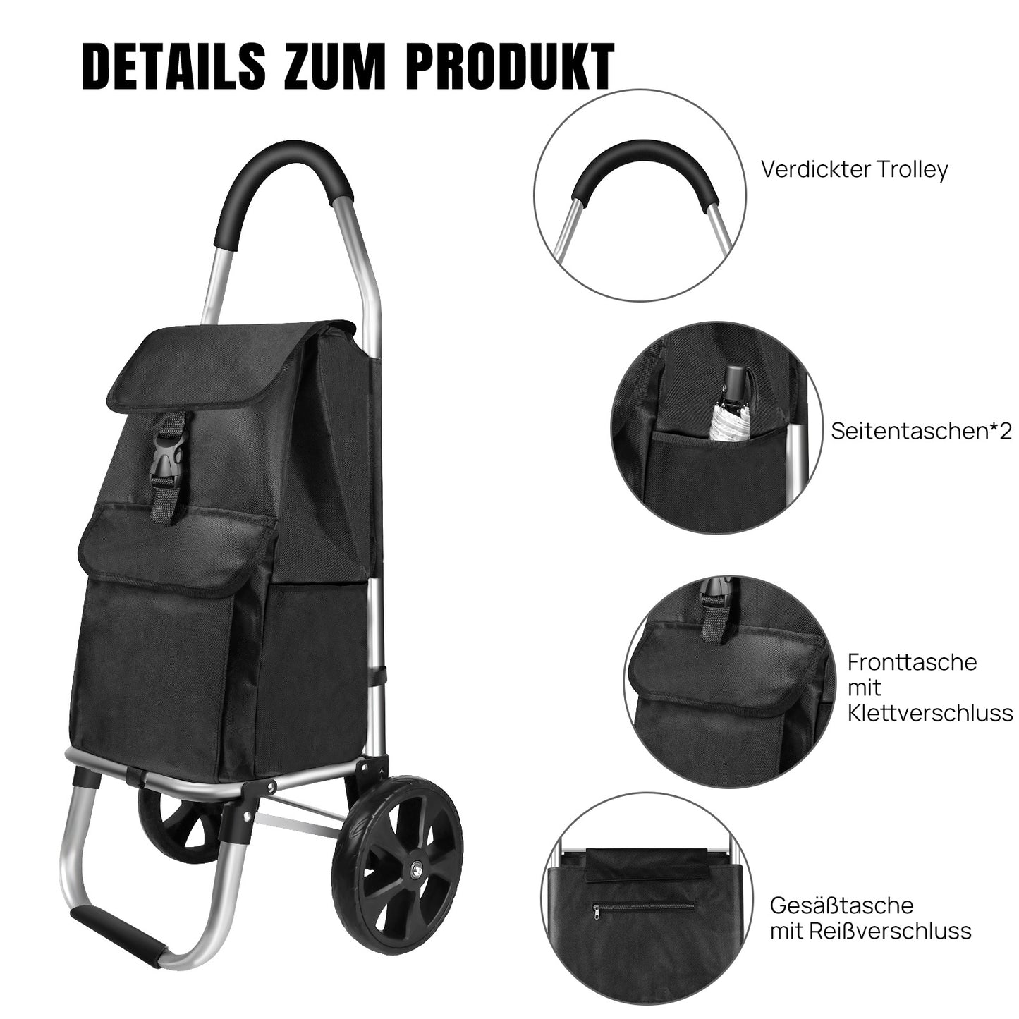 Chariot de courses léger pliable - Chariot d'escalier à 2 roues, grande capacité de 40L, sac amovible et cadre en aluminium durable, chariot d'épicerie pliable pour un rangement facile