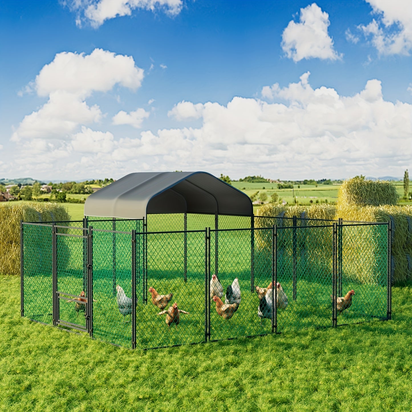 Poulailler d'extérieur en métal : Cage à poules robuste en métal galvanisé, cour de volaille, cage d'accès facile, avec couverture Oxford anti-uv et couverture résistante à l'eau, pour poules, canards, oies d'extérieur, pour cour, ferme