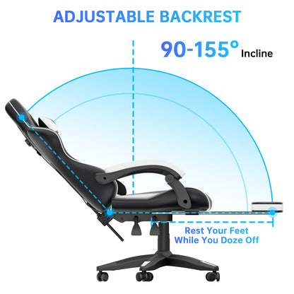 Gartistgo Chaise Gaming Ergonomique - Chaises Gaming avec Coussin Lombaire + Appui-Tête, Chaise de Bureau & Ordinateur Rehausseable pour Adultes, Filles, Garçons (Avec Repose-Pieds)