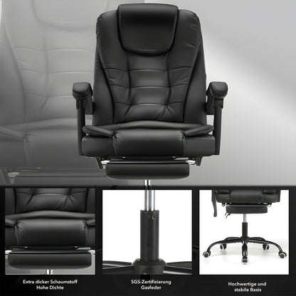 Chaise de bureau exécutive avec repose-pieds et support lombaire, chaise ergonomique inclinable pour ordinateur, dossier réglable, robuste, pivotante à 360° pour bureau à domicile (Noir)