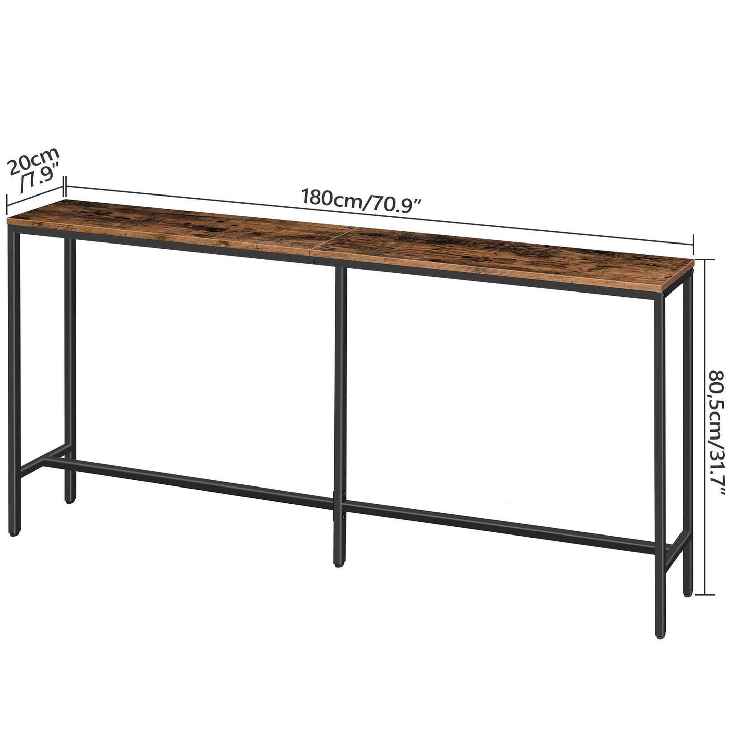 Table console, Table d'entrée, Table de canapé étroite 180 cm, Table d'entrée, Table de canapé industrielle, Table dossier de canapé, Convient pour couloirs et salons, Robuste et stable, Facile à assembler, Marron vintage, Design gris élégant