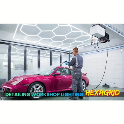 Lumière LED hexagonale 5 grilles/8 grilles/10, 14 grilles avec bordure, 6500K super brillante, facile à installer, design durable pour garage, atelier beauté auto, atelier, salle d'exposition, salle de sport