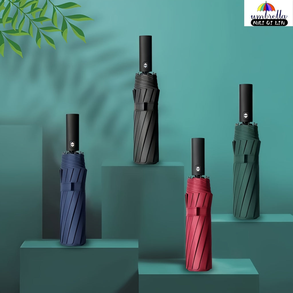 MEI QI LIN Parapluie de Golf Compact de Voyage avec 10 Baleines, Ouvre/Ferme Automatique, Léger et Portable pour Usage Extérieur, Auvent 10% Plus Grand, Cadre Durable, Idéal pour Hommes et Femmes, S'adapte à un Sac à Dos ou une Bourse