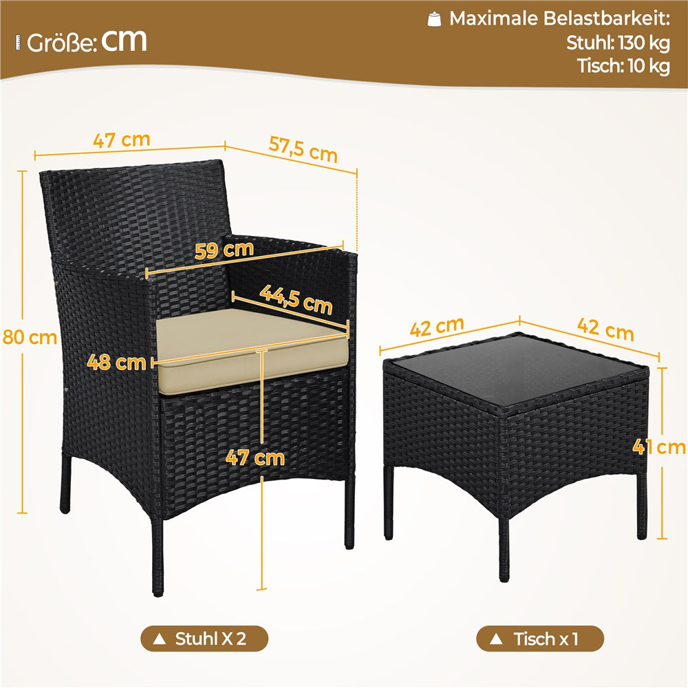 Costoffs Ensemble de mobilier de jardin et de balcon 3 pièces, Groupe de sièges de jardin, Ensemble de mobilier de patio comprenant 2 chaises avec table et coussins d'assise pour balcon, terrasse, jardin